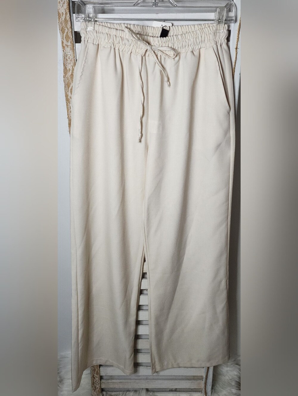 Cream Drawstring Relaxed Pants
